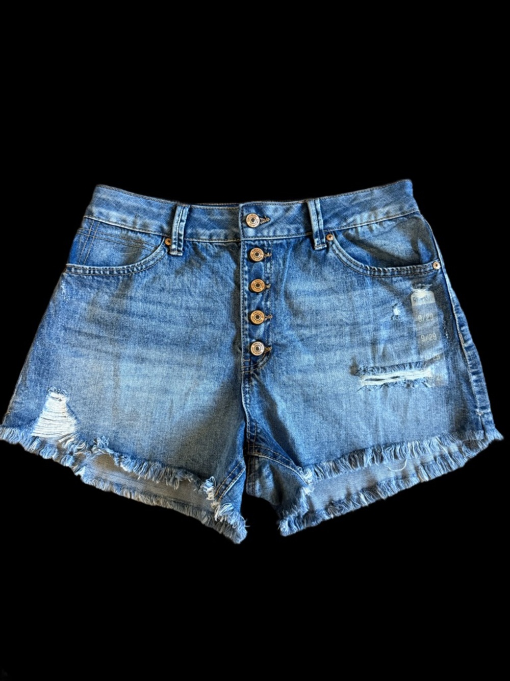 Rewash Distressed Button-Front Denim Shorts - Blue